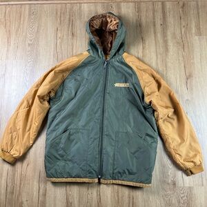 Vintage Mecca USA Quilted Hooded Jacket XL Green Tan Y2K Streetwear